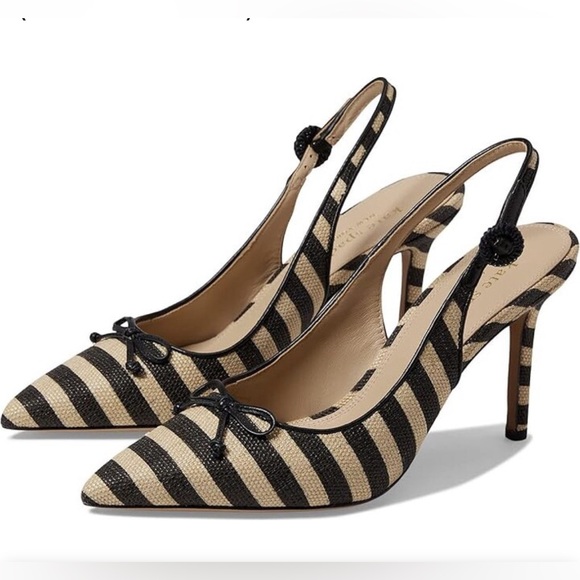 Kate Spade Veronica High heels Raffia (Black/Beach Sand) Women's stilettos 10B - Picture 1 of 6